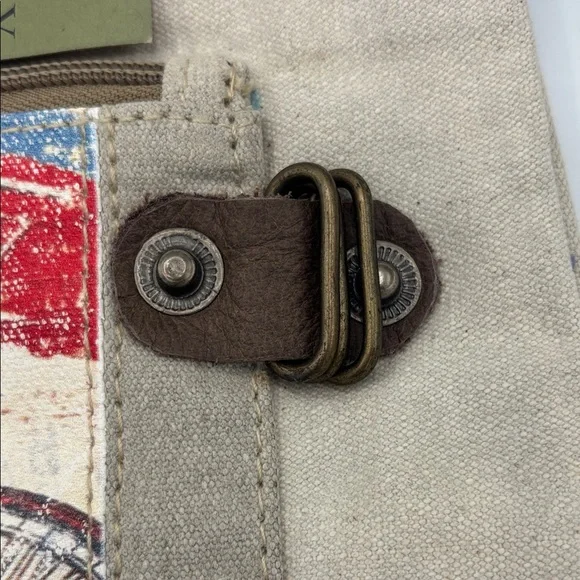 Clea Ray Canvas Satchel Recycled Military Tent with Bicycle Print NWT - Picture 4 of 14